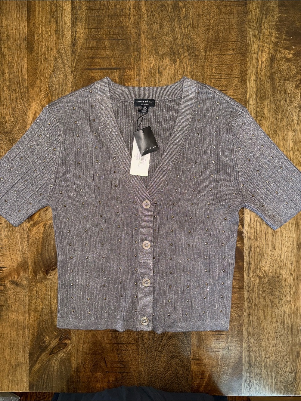 Current Air Knit Short Sleeve Cardigan with Studs